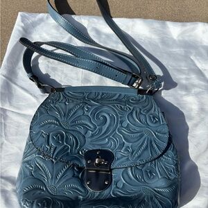 Patricia Nash Baby Blue Embossed Leather Crossbody Bag